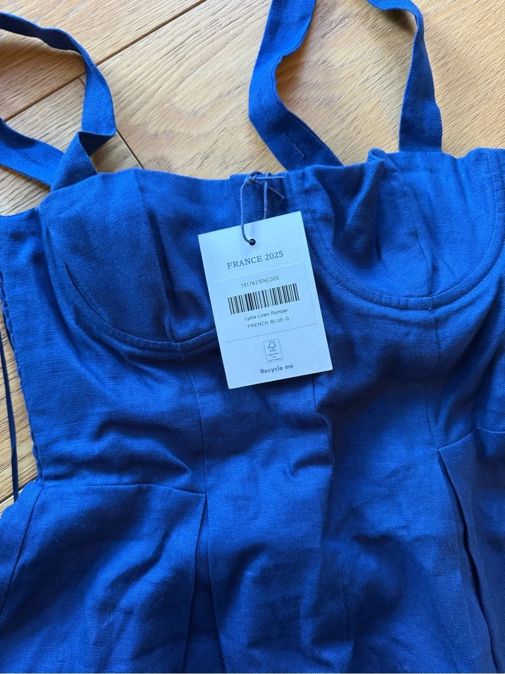 Reformation Lydia Linen Romper Blue - Size 0